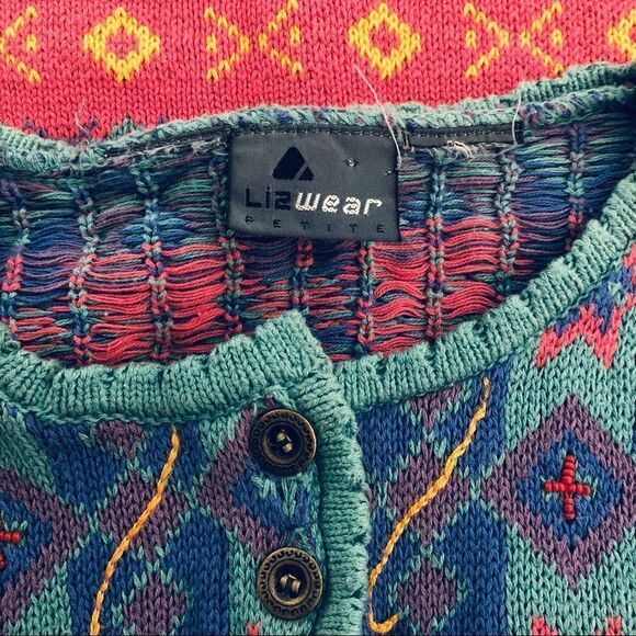 Sweet vintage 1980’s cropped sweater with soft blue turquoise southwestern style - Picture 4 of 4